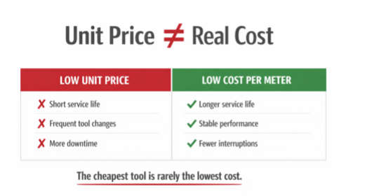 DTH drilling tools operating in hard rock formation illustrating cost per meter performance